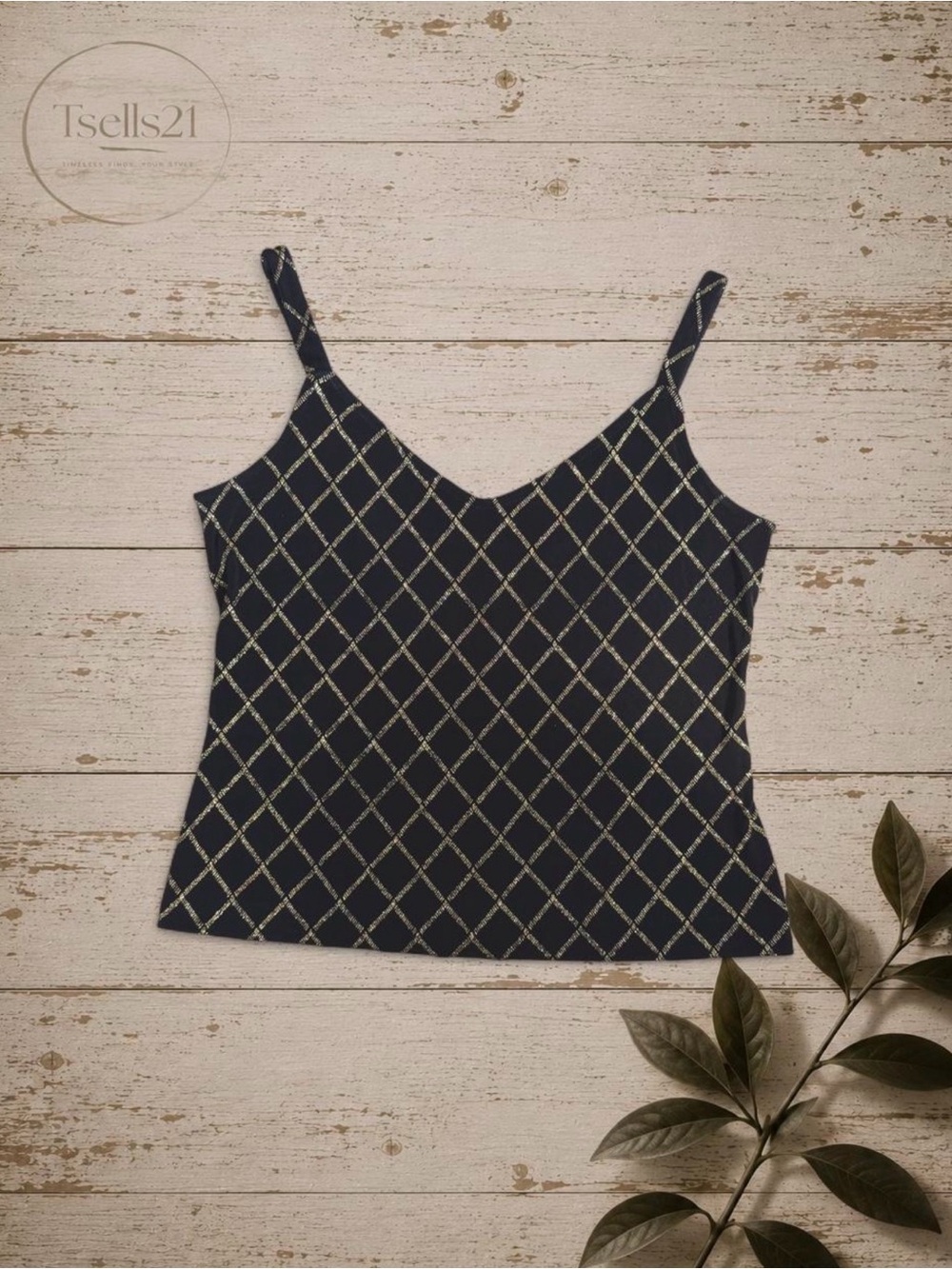 Alex Evenings Vintage Y2K Chic Black & Gold Cami - Size L